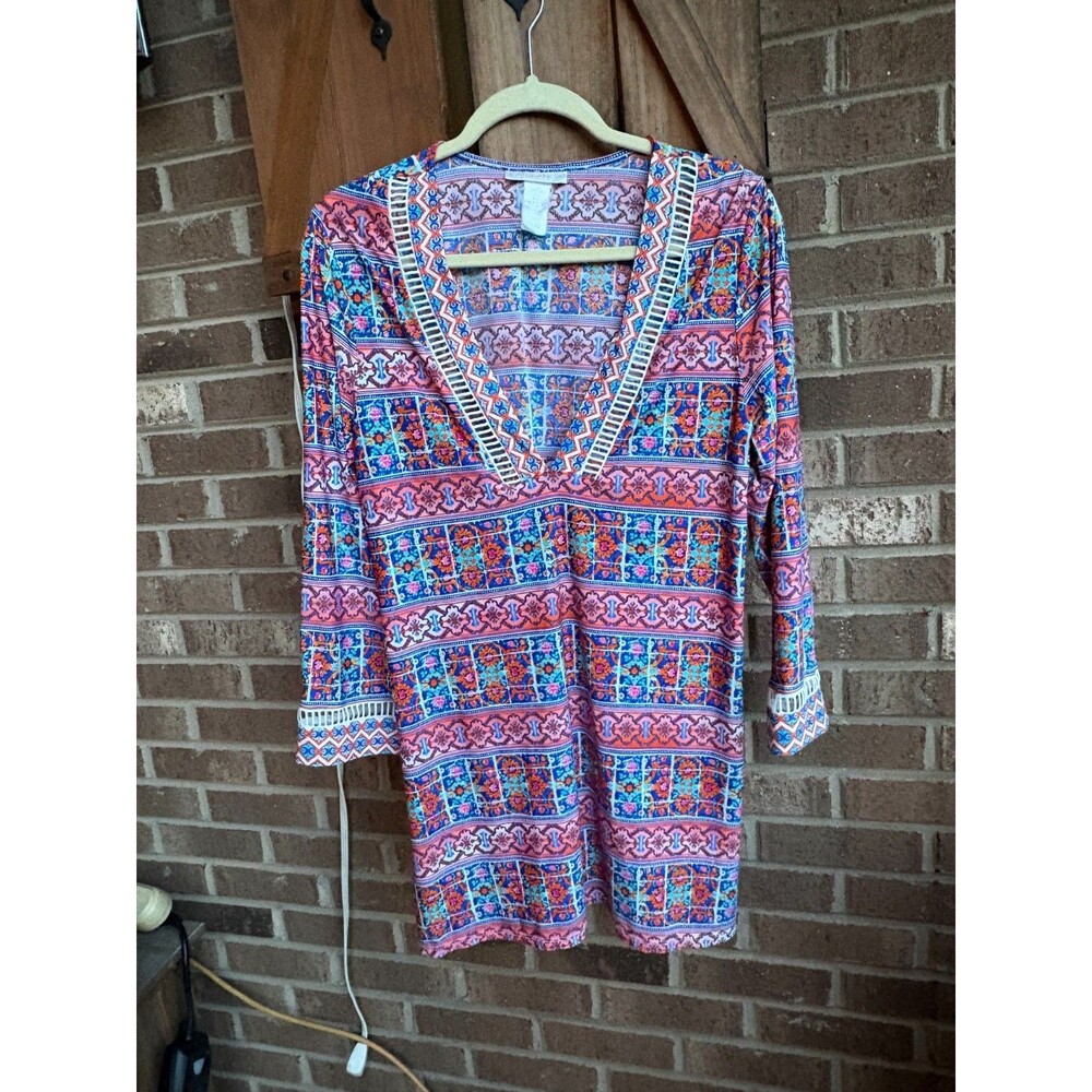 La Blanca Multi-Color Mosaic V-Neck Tunic Swim Cover-Up-M